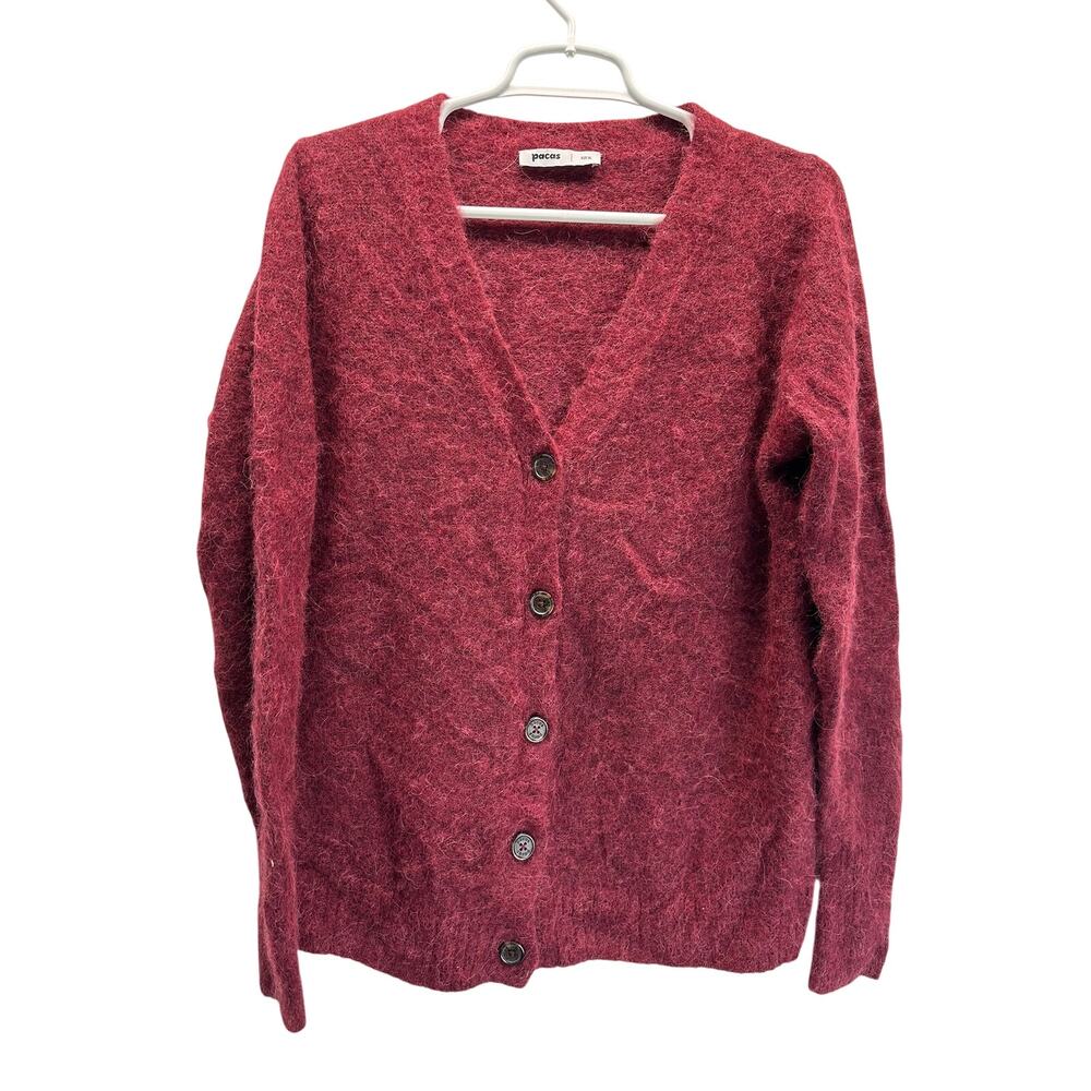 Pacas Long Cardigan Sweater Red Women's Baby Alpaca XL